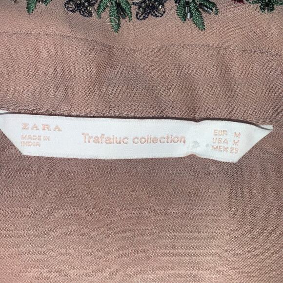 Zara Trafaluc Collection Embellished Beaded Tie Ribbon Floral Blouse Size M - Picture 5 of 9
